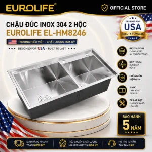 chậu đúc inox 304 2 hộc Eurolife EL-HM8246