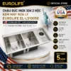 Chậu đúc Inox 304 2 hộc kèm máy rửa ly Eurolife EL-LS10050
