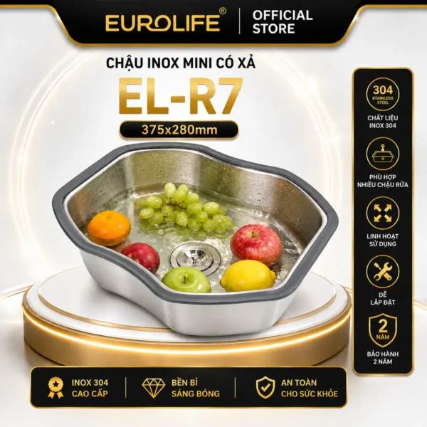 Chậu inox mini có xả Eurolife EL-R7