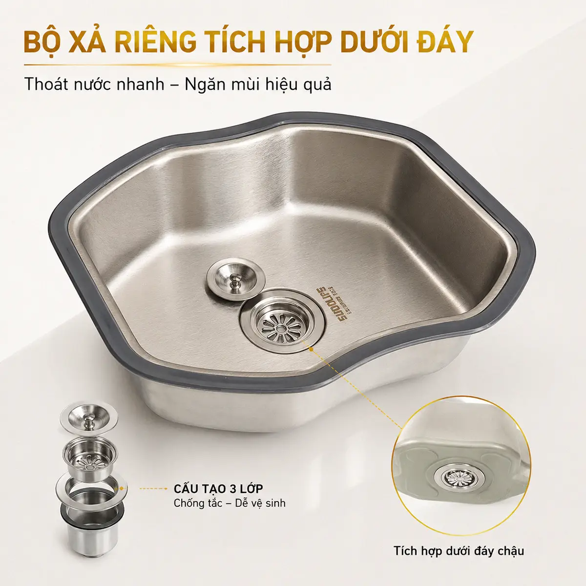 Chậu inox mini có xả Eurolife EL-R7 tích hợp bộ xả dưới đáy