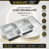 Chậu rửa chén 2 hố có bàn chờ Eurolife EL-C7 Inox 201 mạ điện