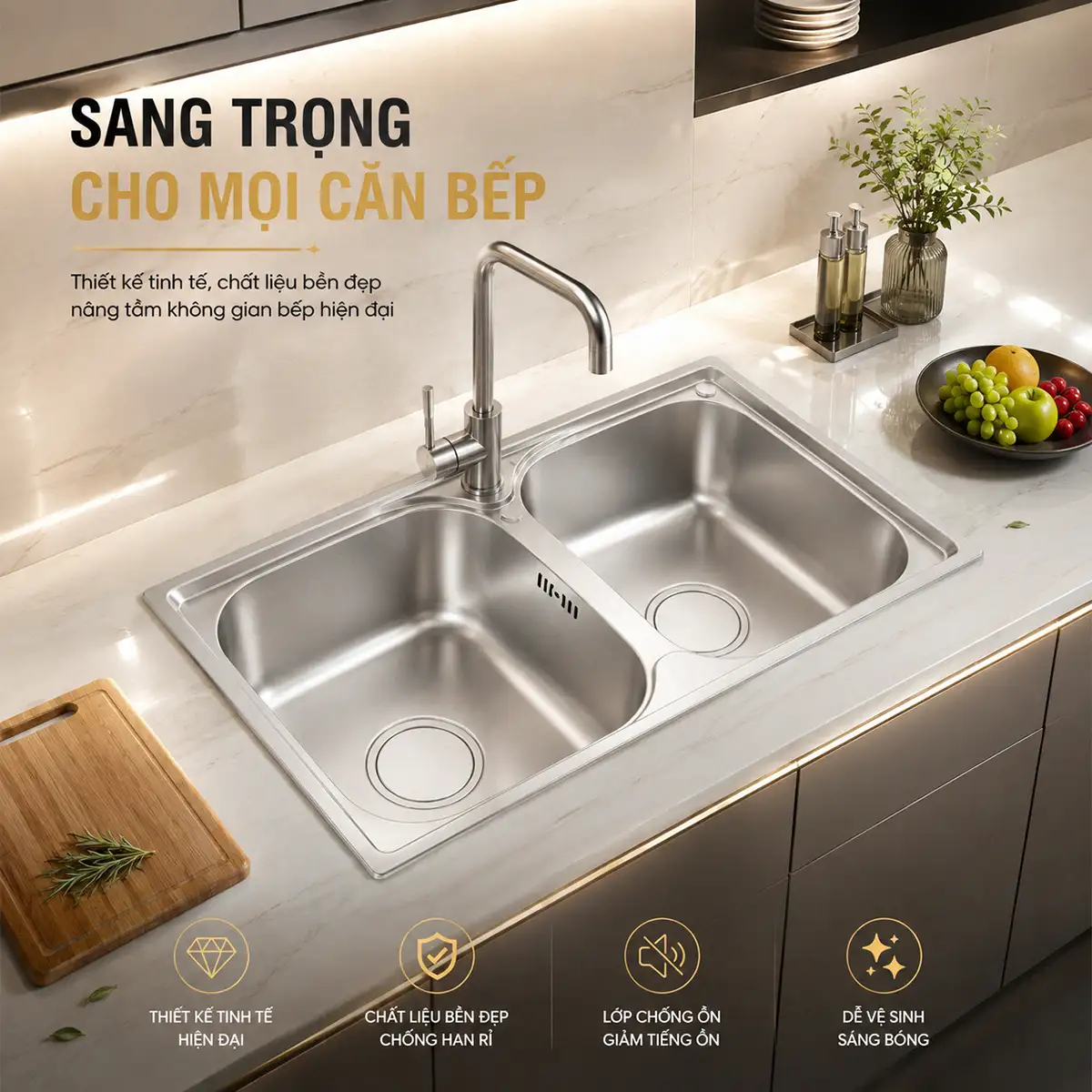 Chậu rửa chén 2 hộc cân Eurolife EL-C8 trong không gian bếp
