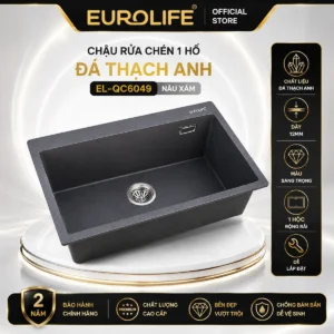 Chậu rửa chén 1 hố đá thạch anh Eurolife EL-QC6049 – Nâu xám