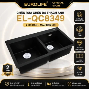 Chậu rửa chén đá thạch anh 2 hố cân Eurolife EL-QC8349 – Đen mờ