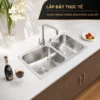 Chậu rửa chén hai hộc chéo Eurolife EL-C8245 lắp trên bàn bếp