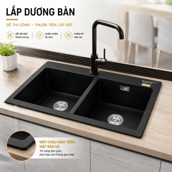 Chậu rửa chén Eurolife EL-QC8349 lắp dương trên mặt bàn
