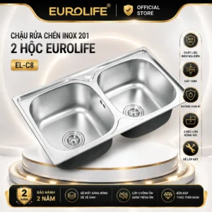 Chậu rửa chén Inox 2 hộc Eurolife EL-C8