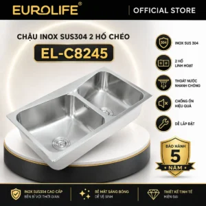Chậu rửa chén Inox 304 2 hộc chéo Eurolife EL-C8245