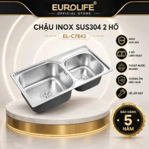 Chậu rửa chén Inox 304 2 hộc Eurolife EL-C7843