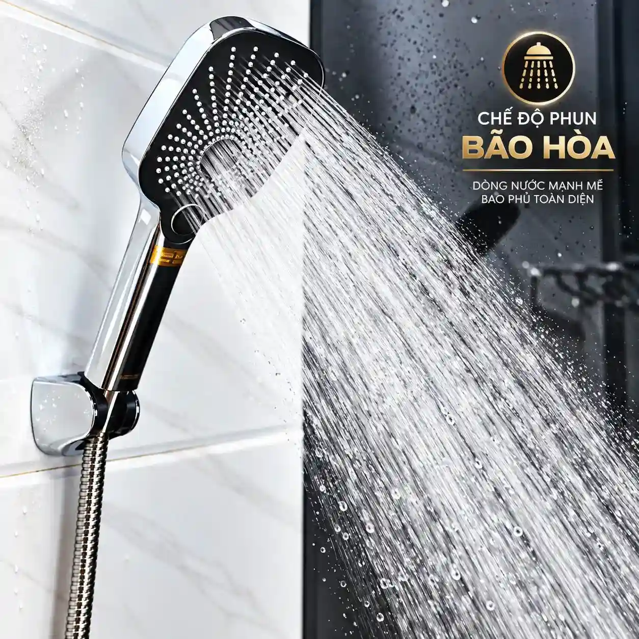 Chế độ phun bão hòa của tay sen Eurolife EL-127SH-T với nước phân bố qua nhiều lỗ phun
