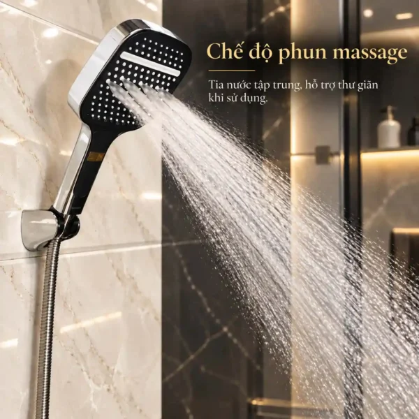 Tay sen Eurolife EL-128SH-T ở chế độ phun massage với dòng nước tập trung từ nhóm đầu phun