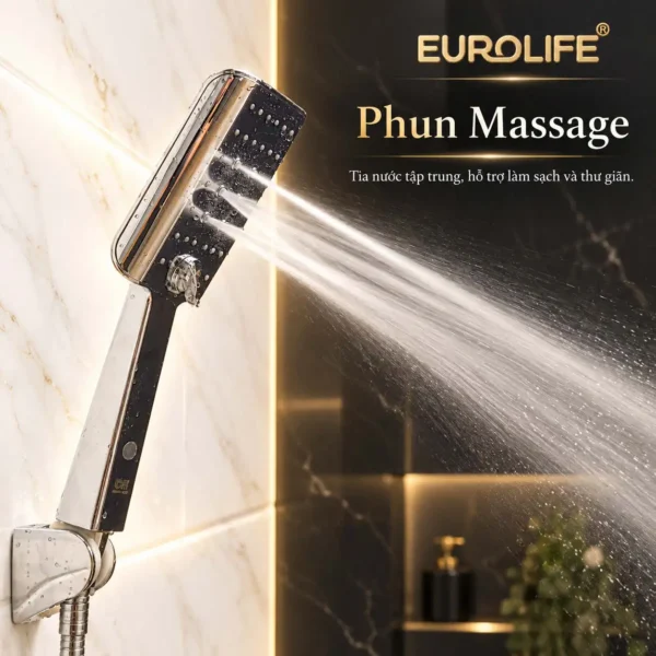 Tay sen 3 chế độ Eurolife EL-201SH phun massage từ nhóm đầu phun trung tâm trên mặt sen