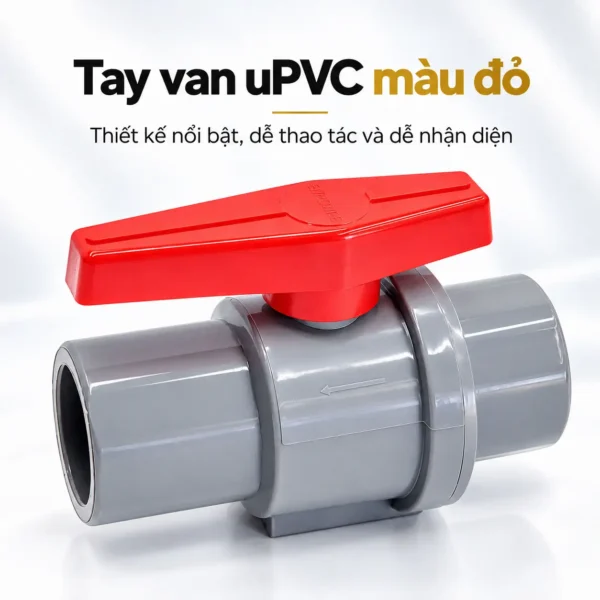 Chi tiết tay van uPVC màu đỏ trên van bi Eurolife dòng EL-VCC