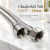 Cận cảnh đầu nối ren trong G1/2 21mm của dây sen Inox SUS 304 Eurolife EL-110SH