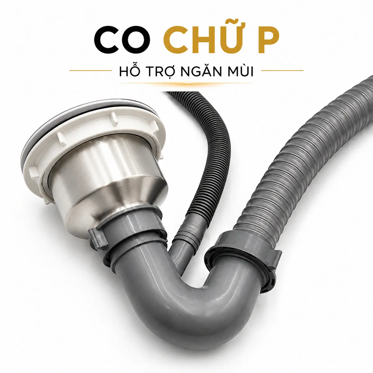 Co chữ P hỗ trợ ngăn mùi bộ xả chậu rửa chén Eurolife EL-BXC04