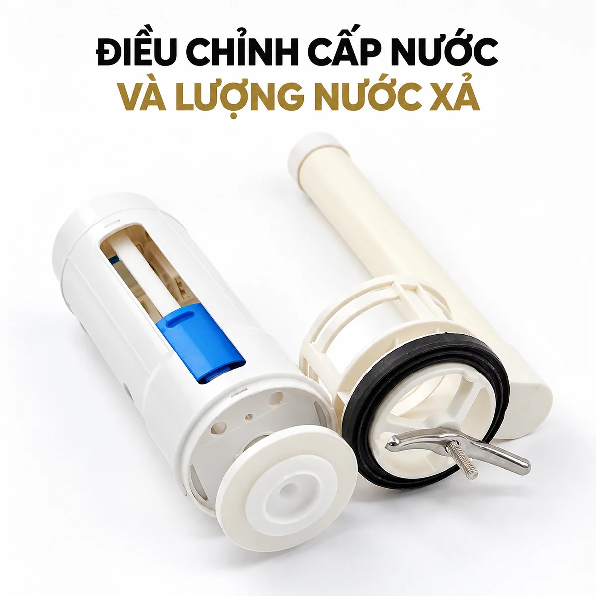 Cọc xả Eurolife EL-TF02 tháo khỏi đế, lộ chi tiết điều chỉnh màu xanh và gioăng đen tại chân đế