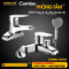 Hình ảnh combo sen tắm nóng lạnh Eurolife AZA03 gồm củ sen nóng lạnh AZA01 và vòi lavabo nóng lạnh 2 chân AZA03, thiết kế đồng bộ cho phòng tắm hiện đại.