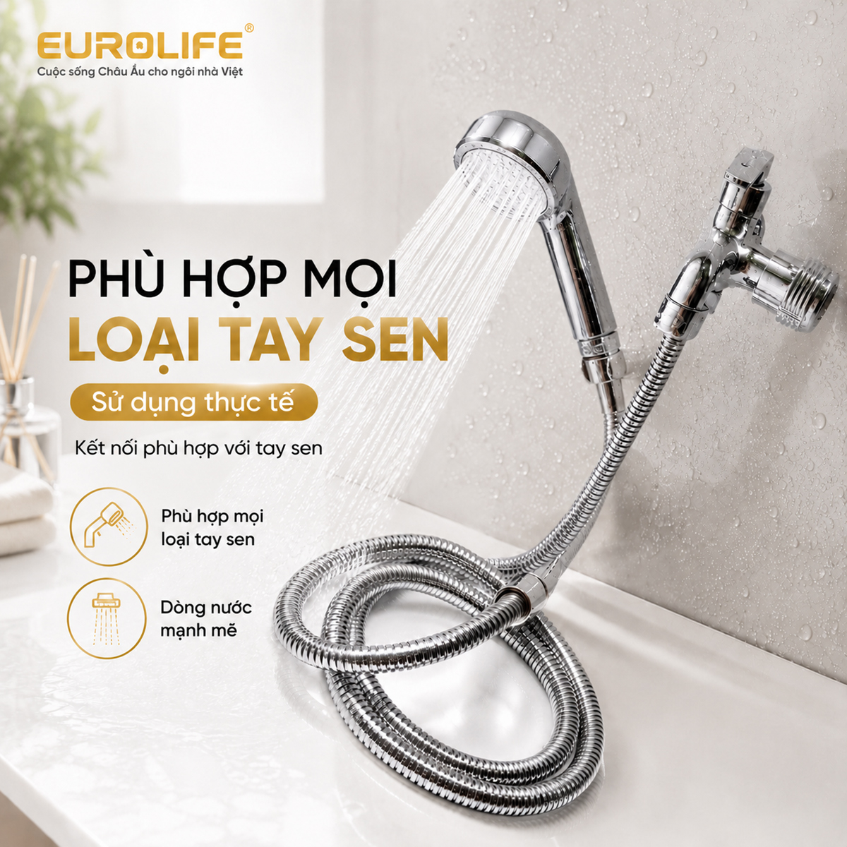 Củ sen lạnh Eurolife EL-SL112 có đầu kết nối 21 mm phù hợp với nhiều loại dây sen và tay sen thông dụng, giúp khách hàng dễ lựa chọn phụ kiện thay thế.