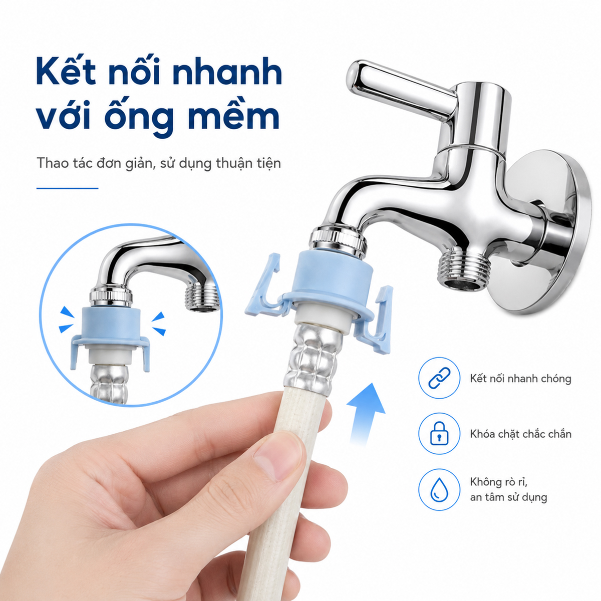 Củ sen lạnh Eurolife EL-SL109 hỗ trợ kết nối nhanh với ống mềm, thao tác đơn giản, khóa chặt chắc chắn, hạn chế rò rỉ khi sử dụng đúng kỹ thuật.
