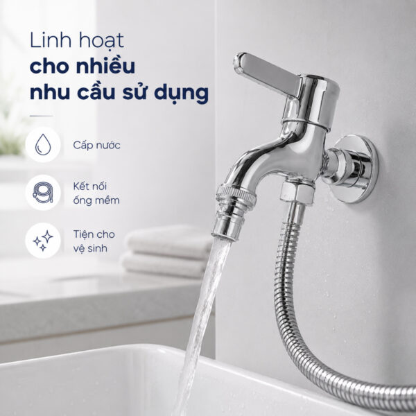 Củ sen lạnh Eurolife EL-SL109 lắp gắn tường, sử dụng linh hoạt cho cấp nước, kết nối ống mềm và vệ sinh trong phòng tắm hoặc khu giặt gia đình.