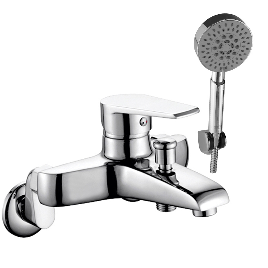 Hình ảnh củ sen nóng lạnh Eurolife AZA01 kèm tay sen, dây sen và bát gác, bề mặt Chrome sáng bóng trong combo sen tắm nóng lạnh Eurolife AZA03.