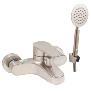 Hình đại diện củ sen nóng lạnh Eurolife EL-1101 bằng Inox SUS 304 xước mờ, thiết kế bo tròn hiện đại, kèm tay sen 1 chế độ tăng áp và bát gác inox.