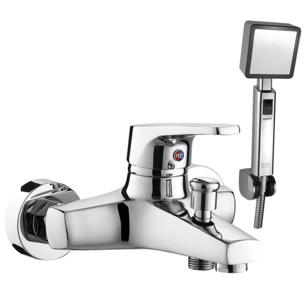 Hình ảnh củ sen nóng lạnh Eurolife EL-IRIS 01 trong combo sen tắm nóng lạnh Eurolife IRIS 03, đi kèm tay sen, dây sen và bát gác, bề mặt mạ Chrome sáng bóng.