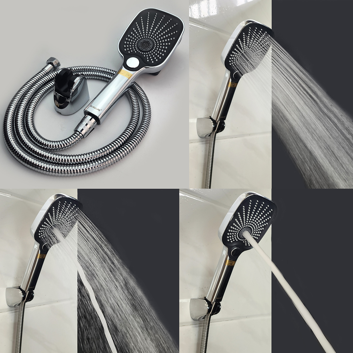 Củ sen nóng lạnh Eurolife EL-ROS 01 đi kèm tay sen 3 chế độ siêu tăng áp, dây sen 150cm và bát gác, giúp người dùng tắm thoải mái hơn hằng ngày.