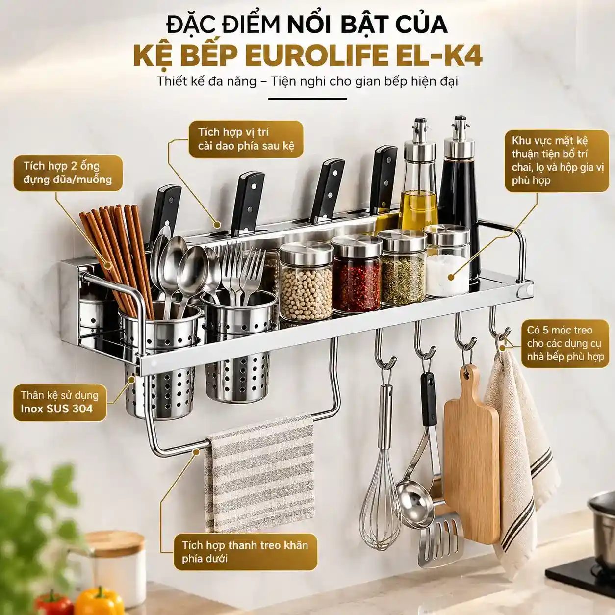 Đặc điểm nổi bật kệ bếp đa năng Eurolife EL-K4