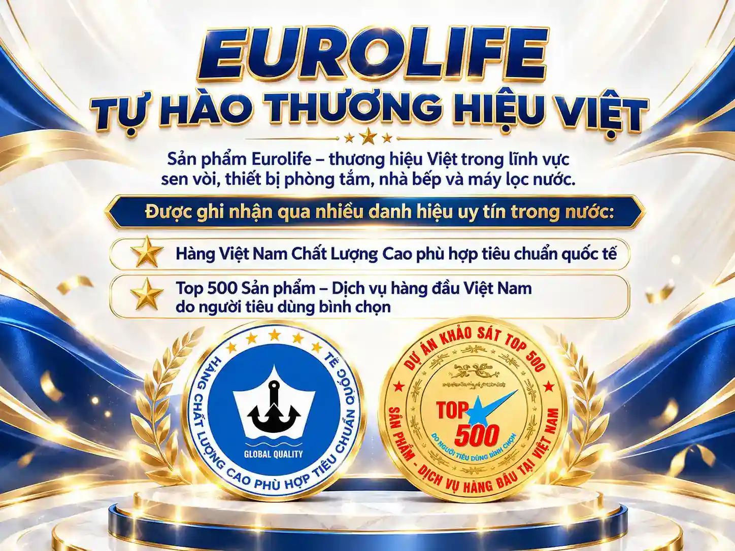 Các danh hiệu thương hiệu Eurolife sử dụng cho danh mục hố ga thoát sàn và thiết bị phòng tắm
