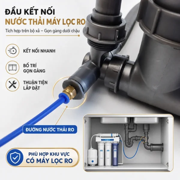 Đầu kết nối nước thải máy lọc RO trên bộ xả chậu Eurolife EL-LS8245