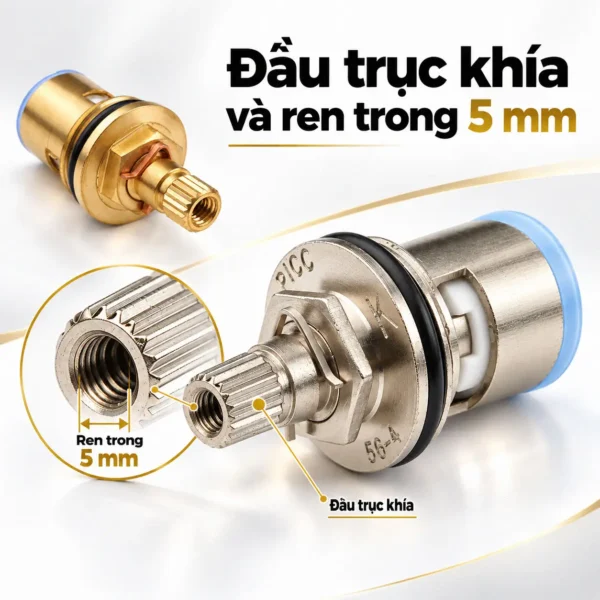 Đầu trục khía và ren trong 5 mm của lõi van Ceramic Eurolife EL-VD25 EL-VIC26