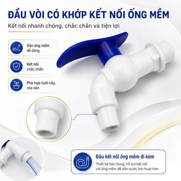 Đầu vòi Eurolife EL-VHX2127 dạng gân hỗ trợ gắn ống mềm để tưới cây, rửa sân và dẫn nước linh hoạt.