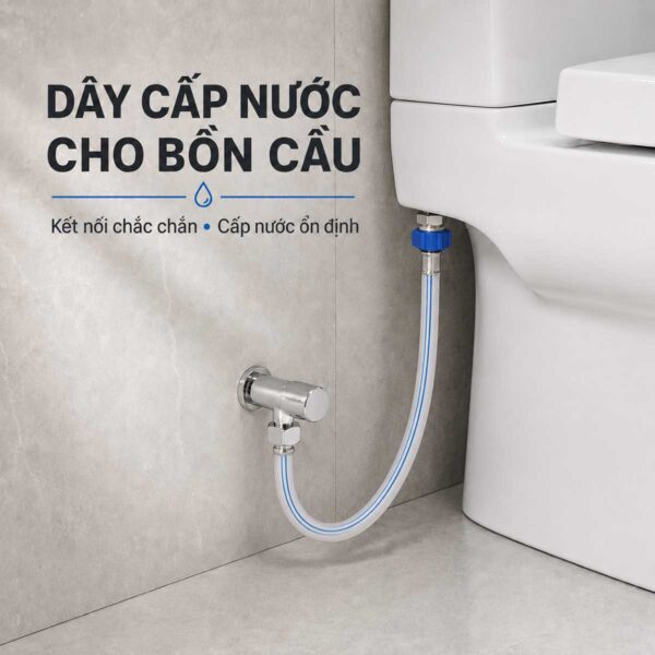 Dây cấp nước Eurolife EL-DN50 và EL-DN60 kết nối van khóa với két nước bồn cầu chắc chắn, hỗ trợ cấp nước ổn định.
