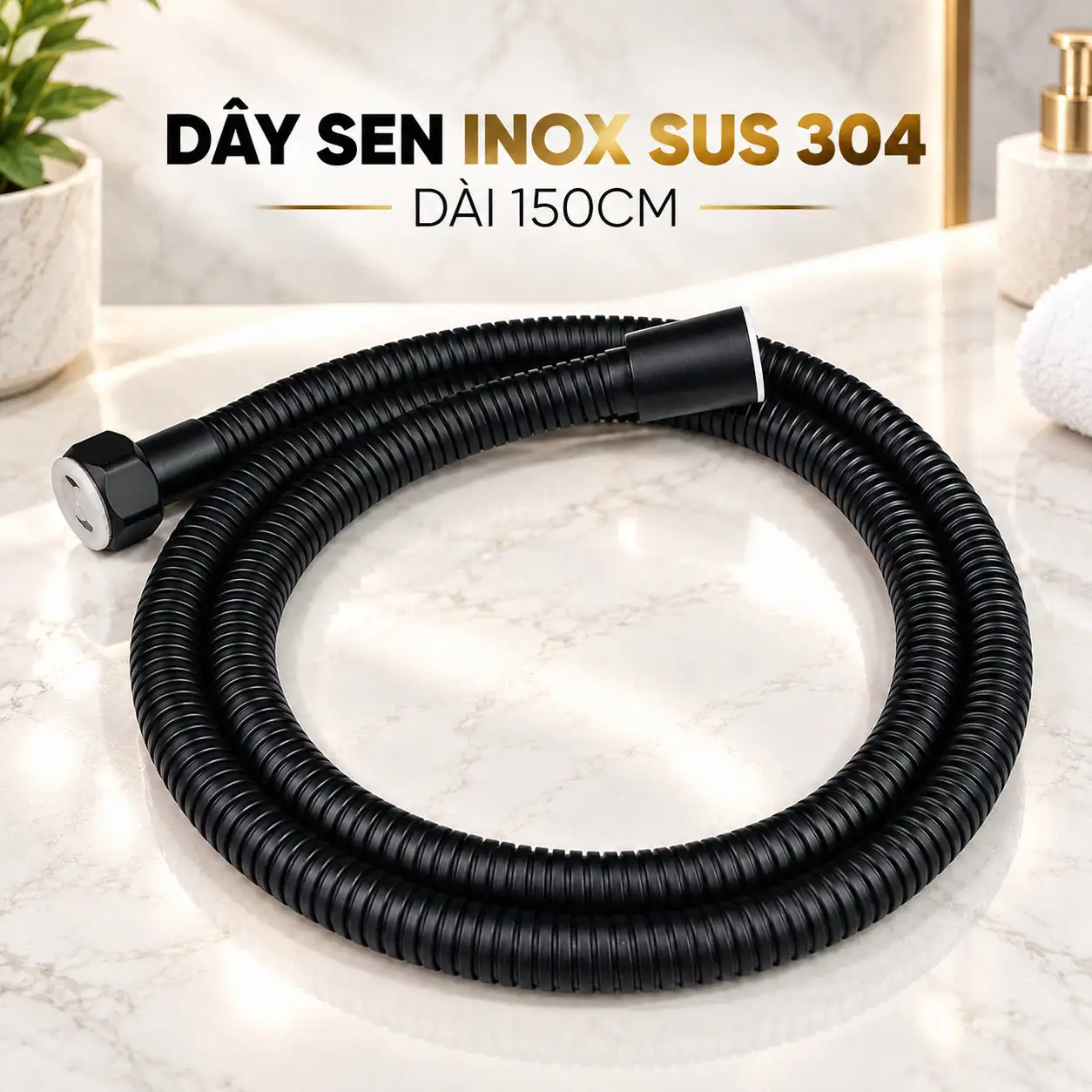 Dây sen Eurolife EL-127SH-D dài 150cm với vỏ Inox SUS 304 hoàn thiện màu đen