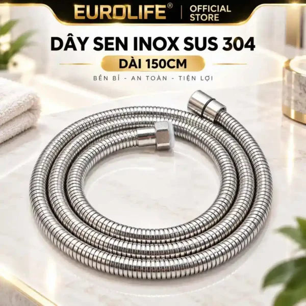 Dây sen Inox SUS 304 Satin dài 150cm đi kèm bộ Eurolife EL-110SH