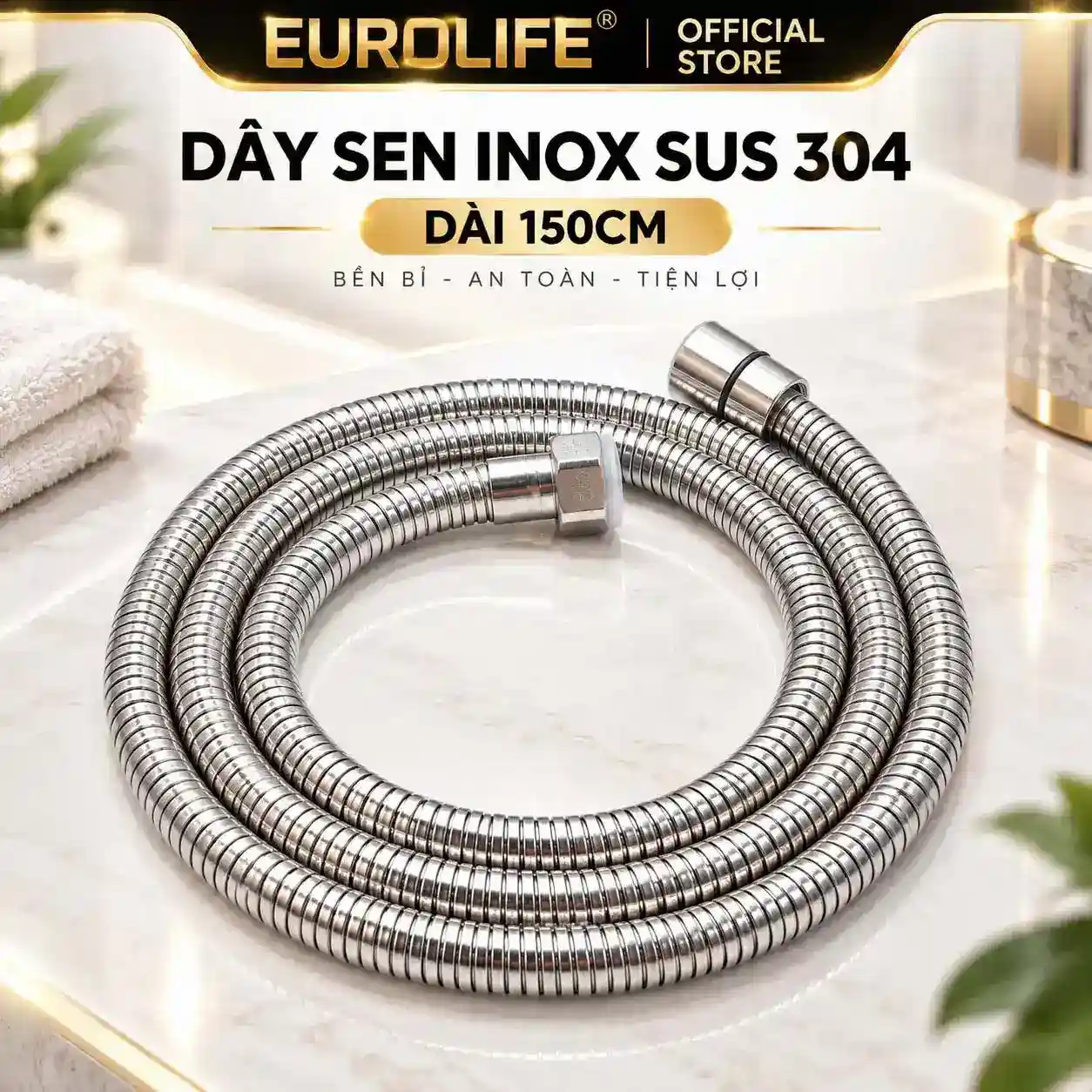 Dây sen Inox SUS 304 Satin dài 150cm đi kèm bộ Eurolife EL-110SH