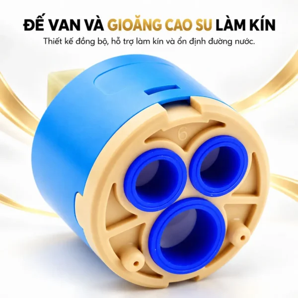 Mặt đáy lõi van Ceramic Eurolife với đế van và ba gioăng cao su tại các cửa nước