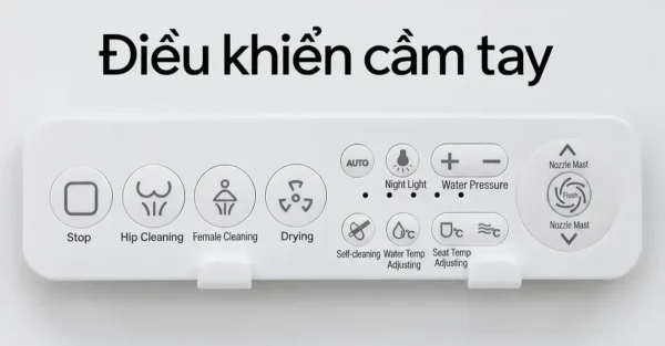 Remote EL-SM8059B màu trắng với các nút dừng, rửa trước, rửa sau, sấy, điều chỉnh nước và xả
