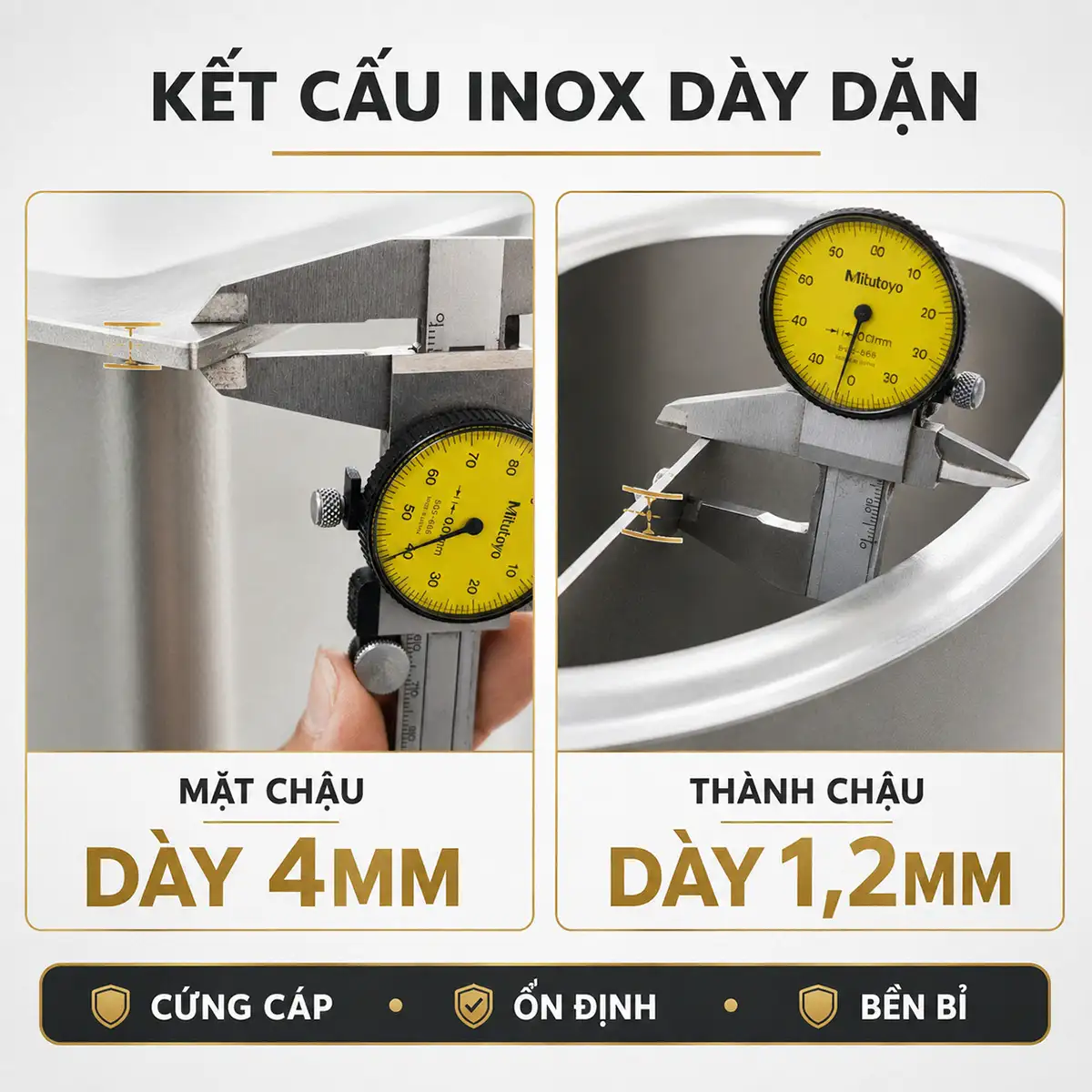 Độ dày chậu Eurolife EL-LS12050 mặt 4mm thành 1,2mm