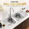 Chậu rửa chén Eurolife EL-C7 thiết kế 2 hộc cân và bàn chờ bên phải trong không gian bếp