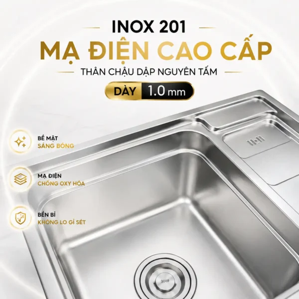 Chậu Eurolife EL-C7 Inox 201 mạ điện dập nguyên tấm dày 1.0 mm