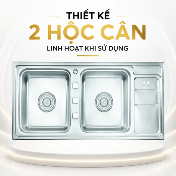 Thiết kế 2 hộc cân sâu 230 mm của chậu rửa chén Eurolife EL-C7