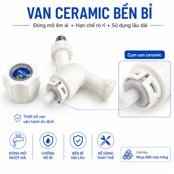 Hình ảnh cụm van Ceramic bên trong vòi hồ Eurolife EL-HN05, thực hiện chức năng điều tiết và đóng mở dòng nước khi xoay tay núm.