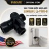 Van chia nước Eurolife EL-VT03-B màu đen, thân nhựa ABS, ren 21mm, chia một nguồn thành hai đường và được bán tại Hoa Kỳ.