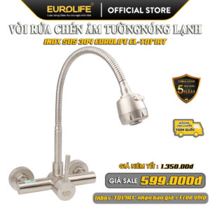 Hình Flash Sale vòi rửa chén âm tường Eurolife EL-T017AT inox SUS 304, cần lò xo linh động, bảo hành 5 năm và ưu đãi miễn phí vận chuyển toàn quốc.