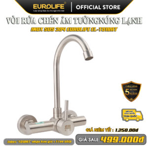 Flash sale vòi rửa chén âm tường Eurolife EL-T018AT Inox SUS 304 xước mờ, thiết kế nóng lạnh cổ ngỗng, bảo hành 5 năm, ưu đãi giá sale và miễn phí vận chuyển.