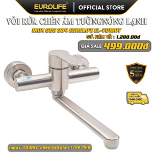 Hình flash sale vòi rửa chén âm tường nóng lạnh Eurolife EL-T019AT inox SUS 304 xước mờ, cần vòi quay 360 độ, bảo hành 5 năm và miễn phí vận chuyển toàn quốc.