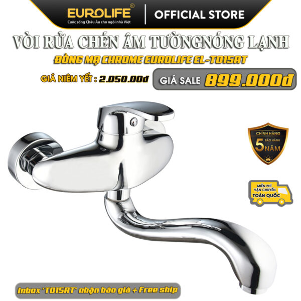 Flash Sale vòi rửa chén nóng lạnh âm tường Eurolife EL-T015AT, thân Đồng mạ Chrome, bảo hành 5 năm, miễn phí vận chuyển toàn quốc.