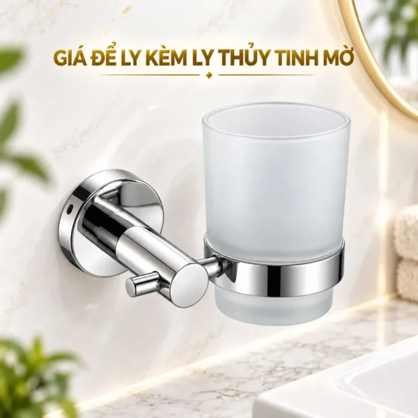 Giá để ly Inox SUS 304 Eurolife EL-P01 kèm ly thủy tinh mờ